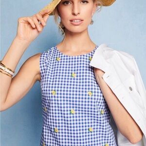 TALBOTS BLUE & WHITE GINGHAM EMBROIDERED LEMONS DRESS 12 PREPPY HAMPTONS